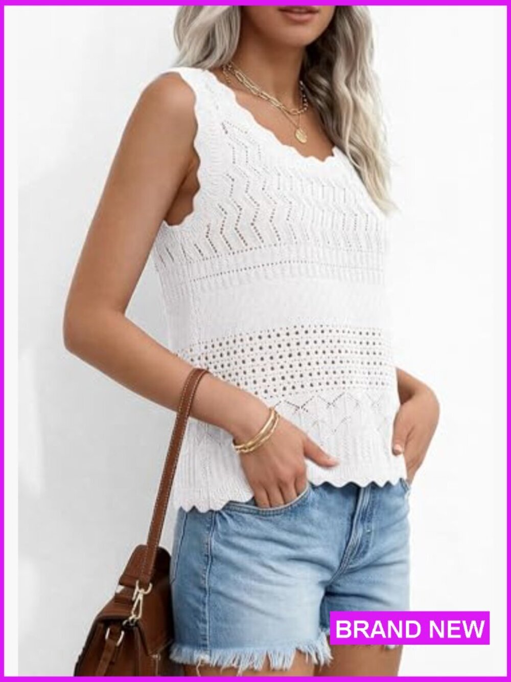 Crochet Tank Top Sleeveless Boho Beach Casual Cute Sweater Vest Summer - Picture 3 of 7